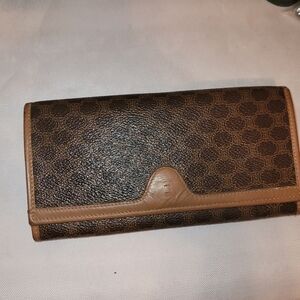 Vintage Celine Brown/Tan Macadam Continental Kisslock Bifold Wallet (Check Pics)